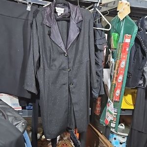 Le Suit Black Pinstripe Blazer with Satin Lapel